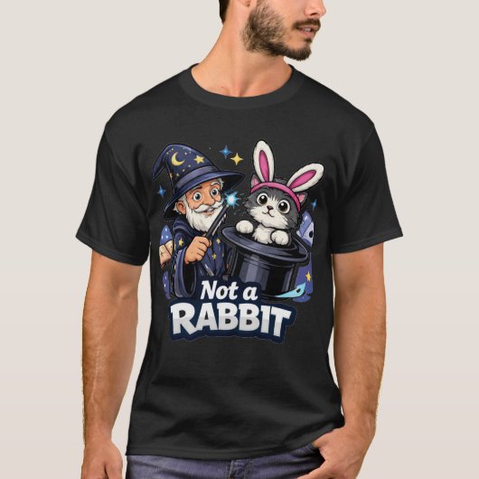 Not a Rabbit – Wizard Pulling Cat Funny T-shirt (Voorkant)