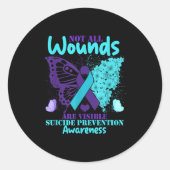 Not All Wounds Are Visible Suicide Awareness Ronde Sticker (Voorkant)