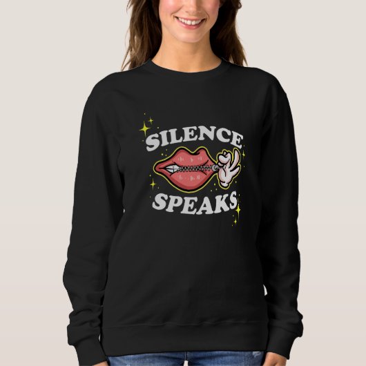 Not Speaking Lips Zipped Shut Silence Speaks   Trui (Voorkant)