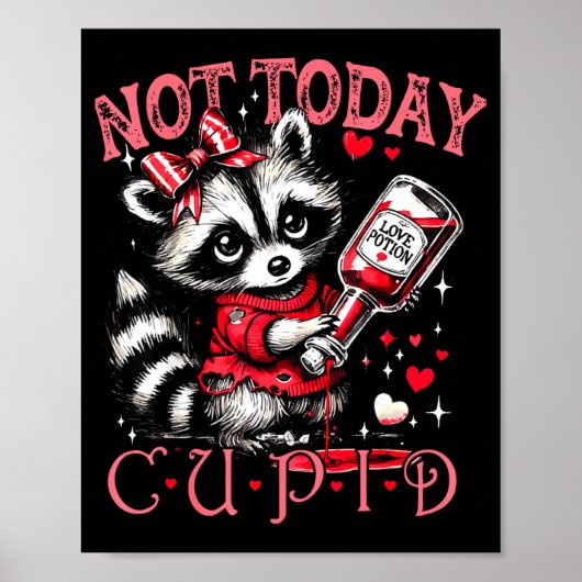 Not Today Cud Funny Raccoon Valentines Day Cute Ki Poster (Voorkant)