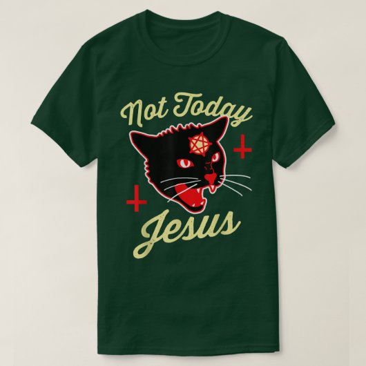 Not Today Jesus Hail Satan Satanic Cat Death Metal T-shirt (Design voorkant)