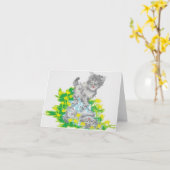 Nota Leeg Wenskaart /Kitten Kaart (Gele Bloem)