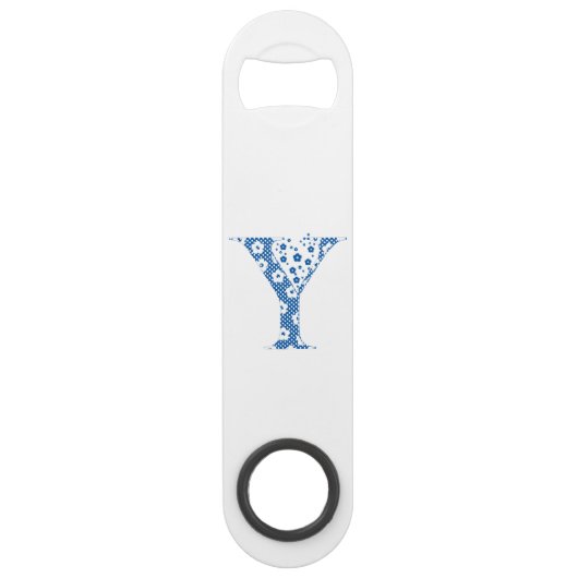 Nota Y (blauw) van het blokpatroon Speed Flessenopener (Voorkant)