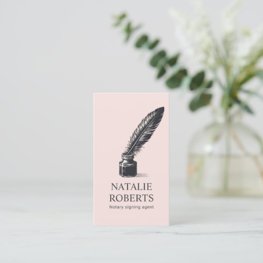 Notaris Lening Signing Agent Quill Pen Blush Visitekaartje (Staand voorkant)