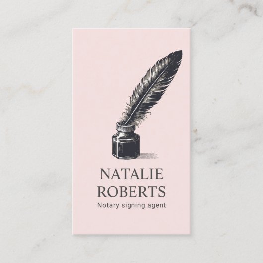 Notaris Lening Signing Agent  Quill Pen Blush Visitekaartje (Voorkant)