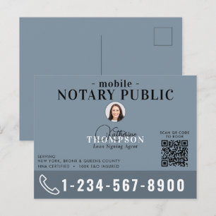 Notaris Ondertekenagent Moderne Blauwe Foto QR-cod Briefkaart