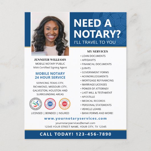 Notaris Openbare Akte Ondertekeningsagent Blauwe B Flyer (Voorkant)