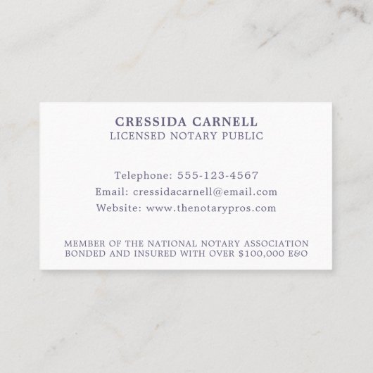 Notaris Openbare Apostille Service Waterverf Feath Visitekaartje (Achterkant)