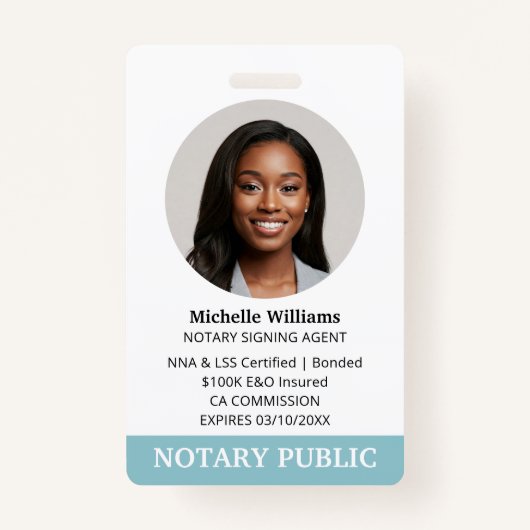 Notaris Openbare Lening Ondertekenaar Foto Turquoi Badge (Voorkant)