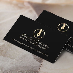 Notaris Public Gold Pen Logo Loan Signing Agent Visitekaartje