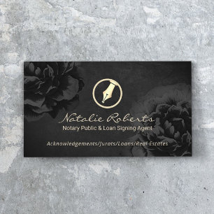 Notaris Public Loan Signing Agent Black Floral Visitekaartje