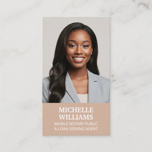 Notaris Public Signing Agent Foto QR-code Beige Visitekaartje (Voorkant)