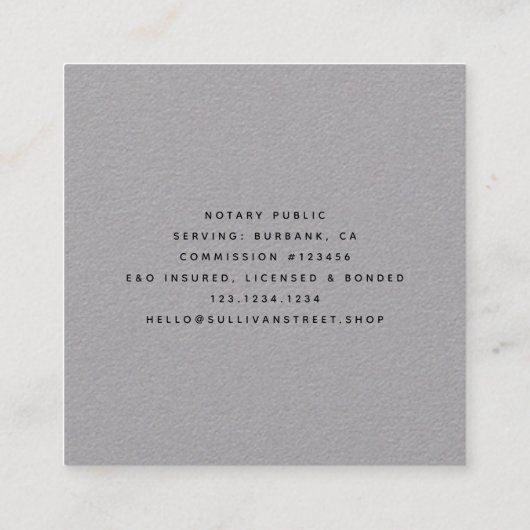 Notaris Public Signing Agent Roos Gold Foil Quill Vierkante Visitekaartje (Achterkant)