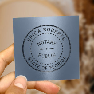 Notaris public Stamp Modern Dusty Blue Metallic Vierkante Visitekaartje