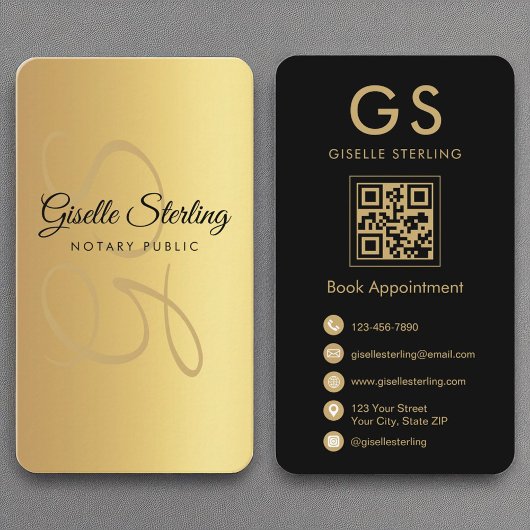 Notaris Publiek Monogram Goud Zwart QR Code Visitekaartje