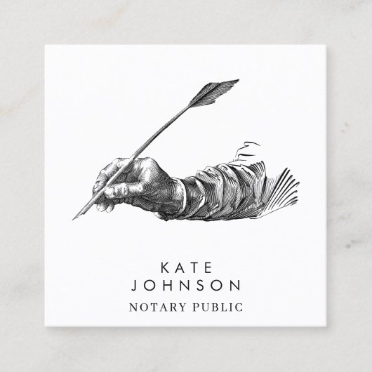 Notaris Signing Agent Feather  Quill QR-code Vierkante Visitekaartje (Voorkant)