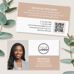 Notaris Signing Agent Foto Logo QR Code Beige Visitekaartje