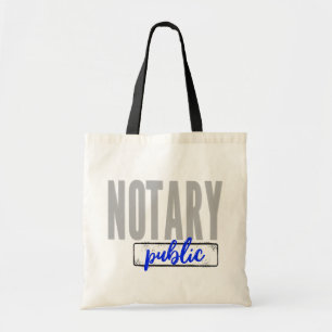 Notarisch groot lettertype, zwart met blauw tote bag