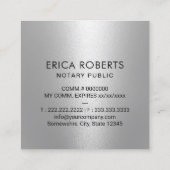 Notarische openbare zegel Modern Silver Metallic Vierkante Visitekaartje (Achterkant)