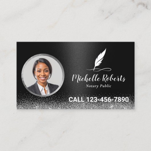 Notarisondertekenaar Modern Black Foto Visitekaartje (Voorkant)