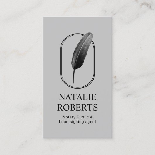 Notarisondertekenaar Modern Quill Logo Silver Visitekaartje (Voorkant)