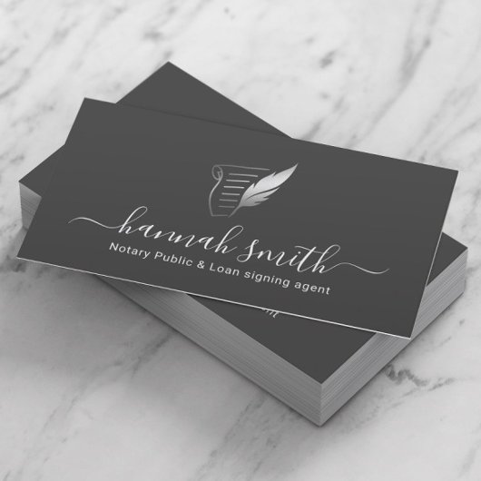 Notarisondertekenaar Silver Quill Logo Grey Visitekaartje