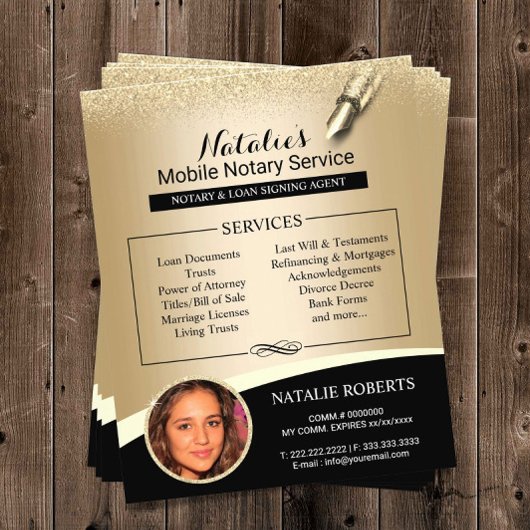 Notarisondertekenaar: zwart & goudfoto flyer