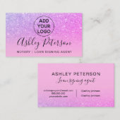 Notaristipografie paarse roze glitter visitekaartje (Voorkant / Achterkant)