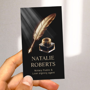 Notary Loan Signing Agent Gold Feather Pen Zwart Visitekaartje