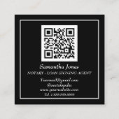 Notary Loan Signing Agent QR Code Scannable Black Vierkante Visitekaartje (Voorkant)