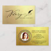*~* NOTARY PHOTO Quill Feather Signing Agent Gold Visitekaartje (Voorkant / Achterkant)