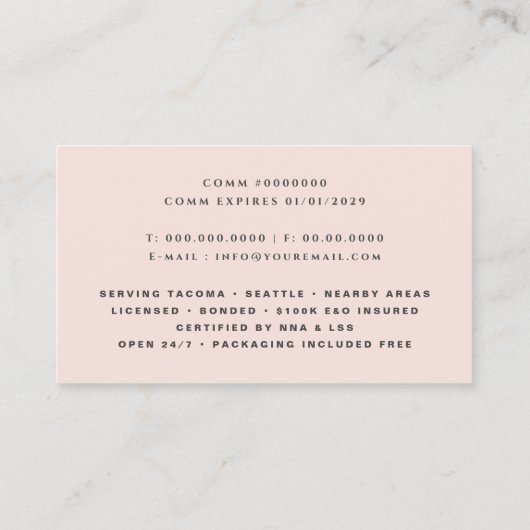 Notary Public Script Calligraphy Blush Pink Visitekaartje (Achterkant)