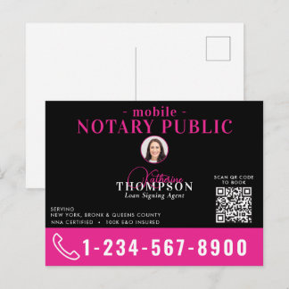 Notary Signing Agent Black Pink Photo QR Code Briefkaart