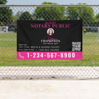 Notary Signing Agent Black Pink Photo QR Code Spandoek