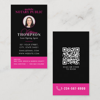 Notary Signing Agent Black Pink Photo QR Code Visitekaartje