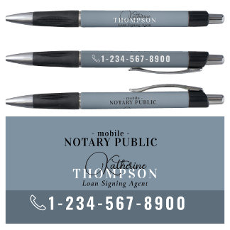 Notary Signing Agent Modern Blue Phone Number Pen