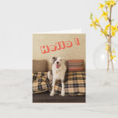 Note blanche Chien de carte dire Bonjour (Fleur jaune)