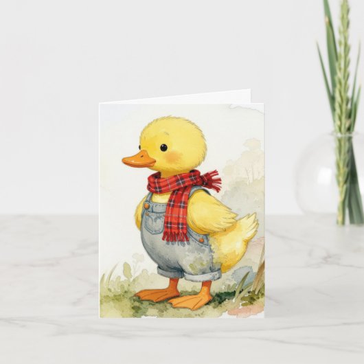 Note Card Watercolor Duck In Overalls Kaart (Voorkant)