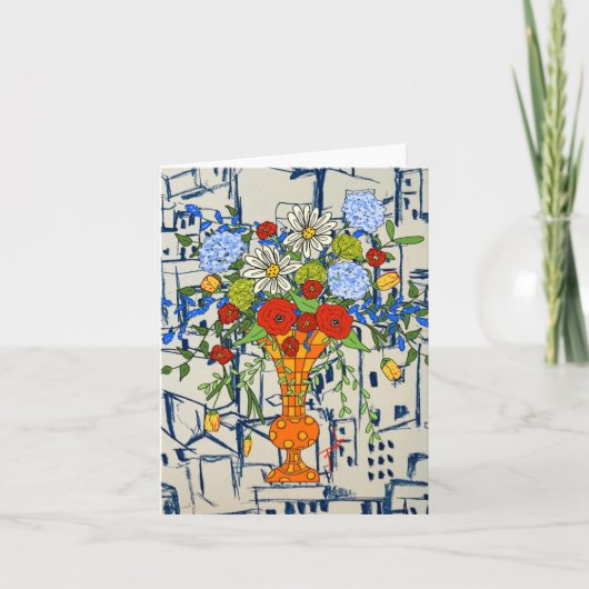Note Carte avec un vase de fleurs coloré ! (Devant)