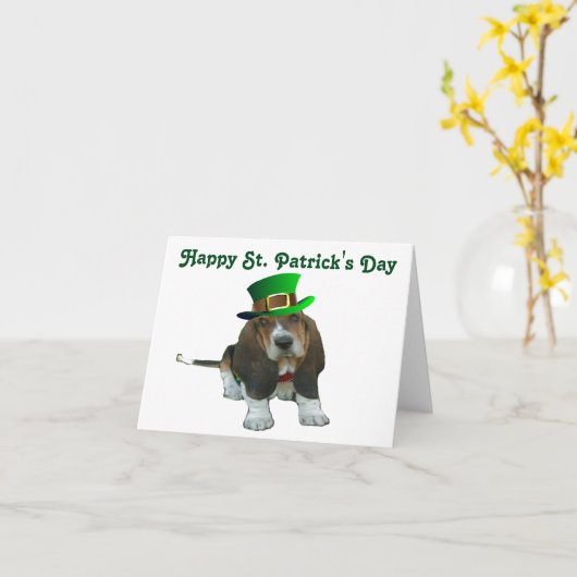 Note Carte Basset Hound Happy St.Patrick's (Fleur jaune)