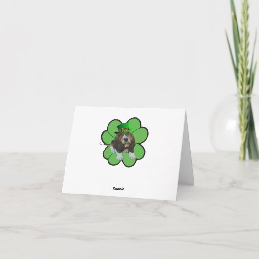 Note Carte Basset Hound Happy St.Patrick's Clover (Dos)