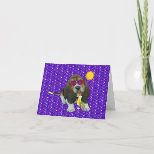 Note Carte Bébé Basset Hound Sheldon Heure d'été (Devant)