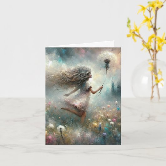Note Carte fille avec Dandelion (Fleur jaune)