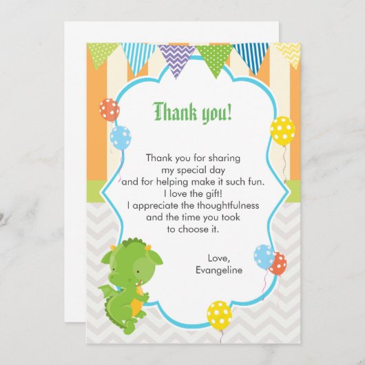 Note de Carte de remerciements Anniversaire de enf (Devant / Derrière)