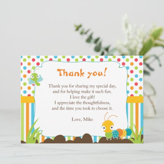 Note de carte de remerciements d'insectes (Debout devant)