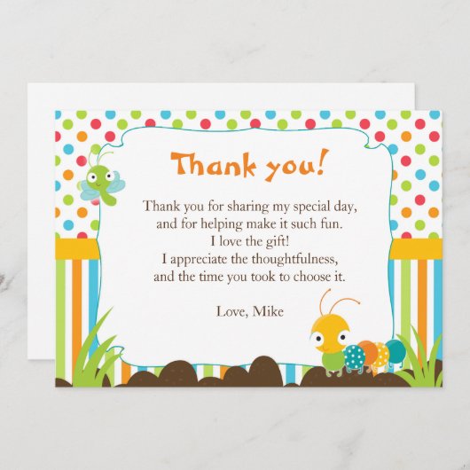 Note de carte de remerciements d'insectes (Devant / Derrière)