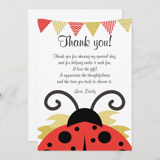 Note de Carte de remerciements Gold Rouge Ladybug (Devant / Derrière)