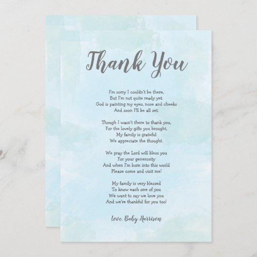 Note de Merci de baby shower de garçon avec le (Devant / Derrière)