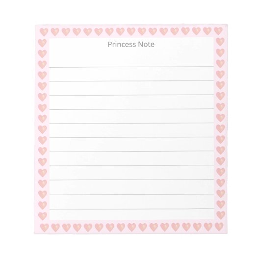 Note de princesse et cœurs roses sur un bloc-notes (Devant)