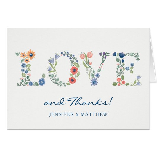 Note de remerciement Floral LOVE (Devant Horizontal)